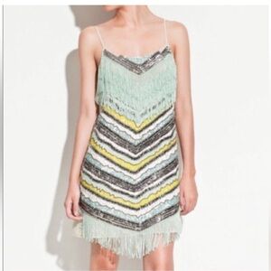 ZARA TRAFALUC Glitzy Sequin Fringe Cocktail Slinky Dress - SMALL/MED